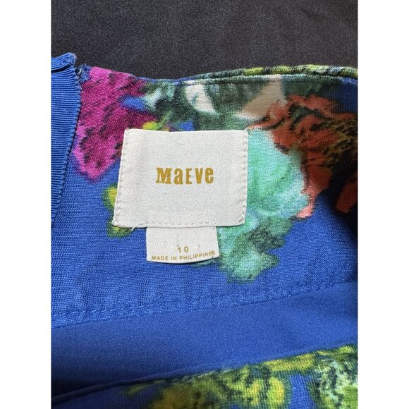 Maeve Floral A-Line Skirt Size 10 Blue Multicolor Cotton/Rayon/Silk Blend Pleate - Picture 3 of 8